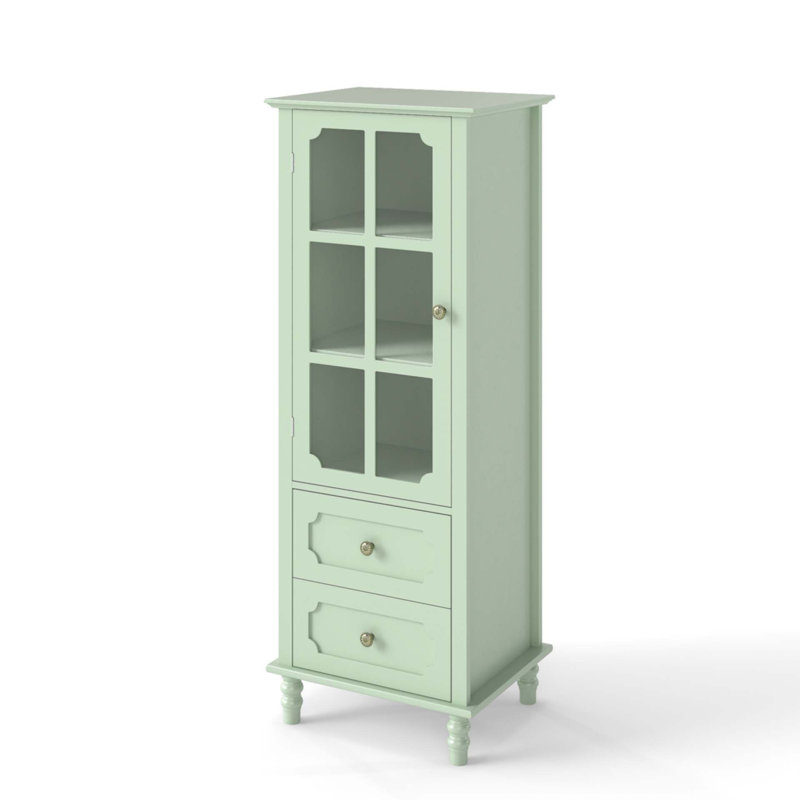 Buffet minimalisme avec portes en verre et double tiroir, Vert menthe