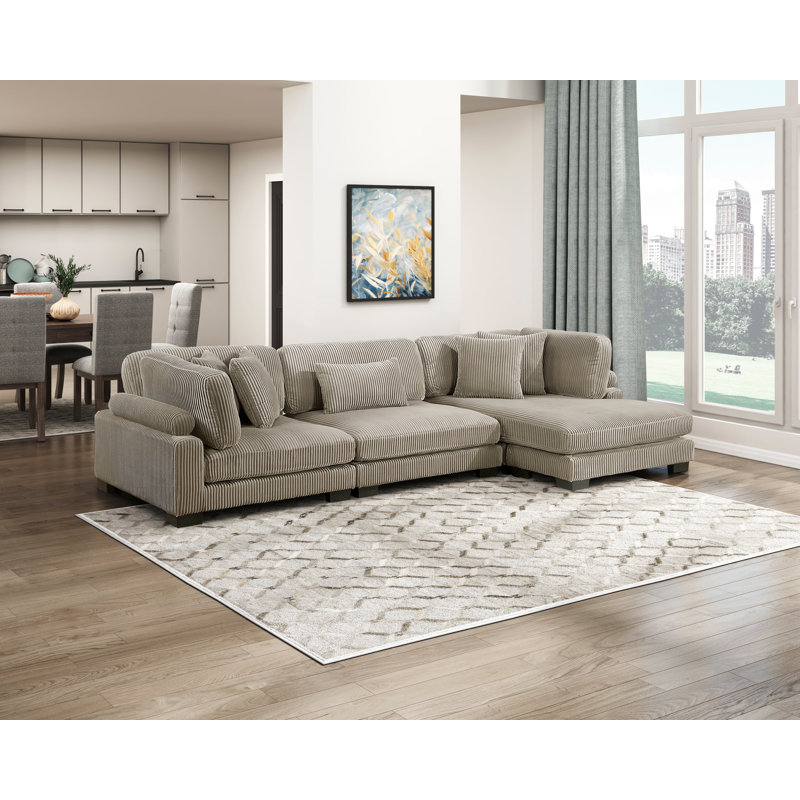 Canapé modulaire 3 pièces Olsen, Taupe Corduroy, 34.5" H x 135" W x 70" D