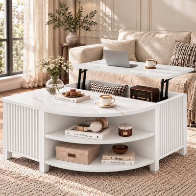 Table basse à plateau relevable cannelé avec rangement et prise de courant 35,4 po Tonicia