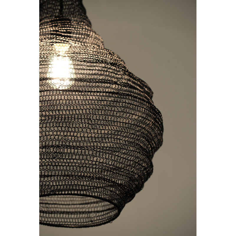 Wabi Sabi Black Iron Mesh Pendant Light with Organic Shape