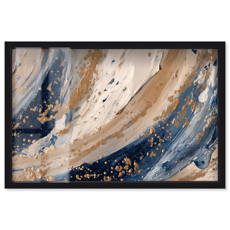 «River of Gold II Shadowbox», art mural Boho Gold par Art Remedy, cadre noir, 37 x 25, H 25 po x l 37 po, Structure noire
