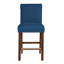 Tabouret de comptoir rembourré de 2 avec garniture cloutée - bleu, conception à dossier rabattable, pieds en bois massif au fini noyer moyen, argent mat, 2 niveleurs réglables, configuration du siège ornement, pieds