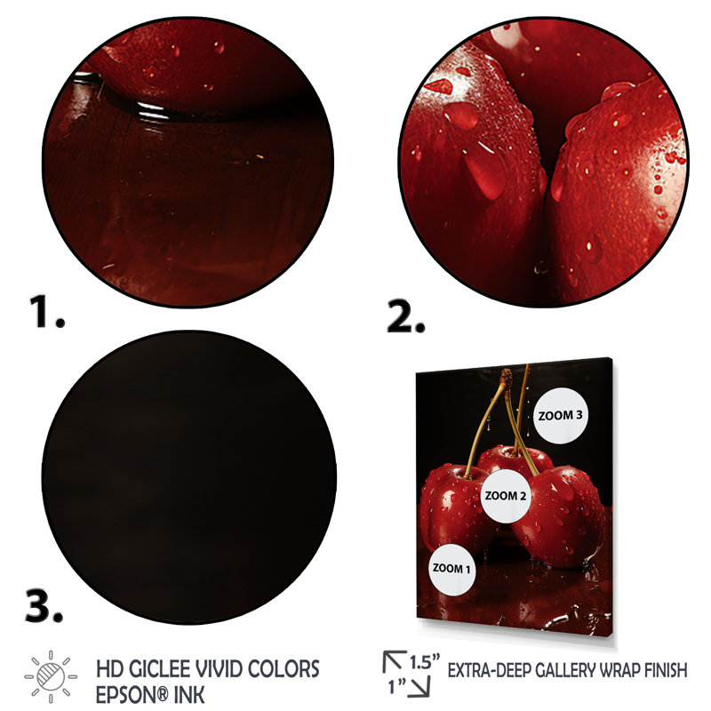 Red Cherry Delight 3 - art mural cerise, H 20 po x l 12 po x P 1 po, Toile tendue