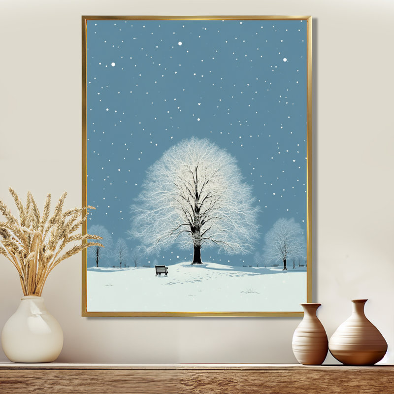 Gilles - Décoration murale arbre chêne, Toile avec cadre flottant or, H 32 po x l 24 po x P 1 po