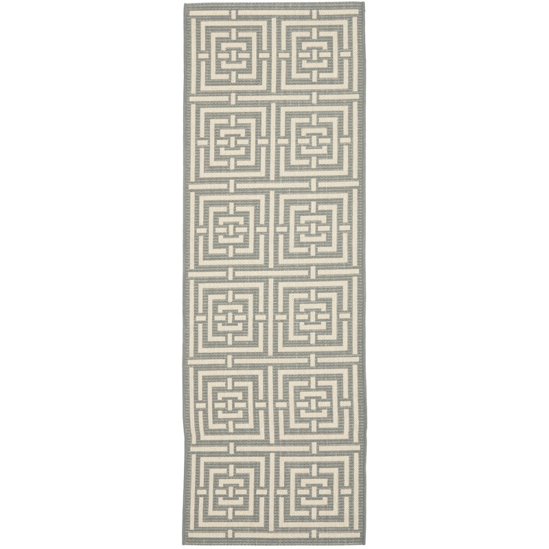 Arneshia Geometric Grey/Cream Indoor/Outdoor Area Rug, Runner 2'3" x 22'