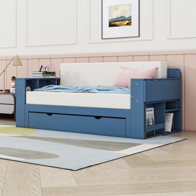 Convertible Wood Daybed with Built-in Desk, Drawers and Extendable Armrests