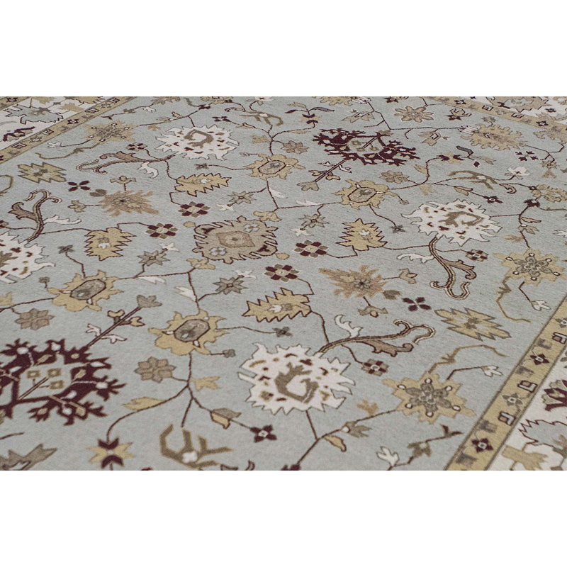 Sumak Wool Oriental Area Rug in Blue/Beige, Rectangle 9' x 12'