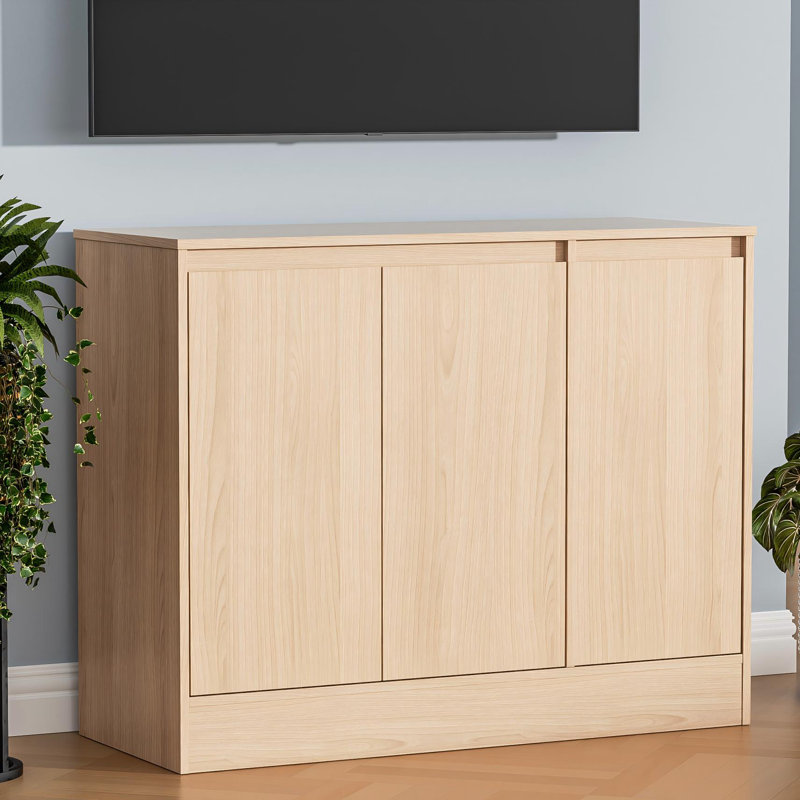 Buffet Cabinet With Storage, Coffee Bar Cabinet With 3 Doors And Adjustable Shelf, Modern Kitchen Buffet Sideboard For Living Room, Kitchen, Oak