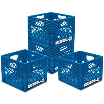  Storage Milk Crate, Heavy-Duty Versatile Organizers, Blue, 4 Pack
