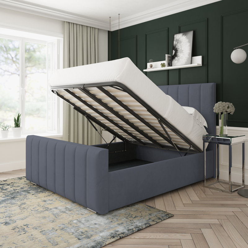 Oakley Plush Velvet Upholstered Ottoman Bed Frame, Steel, Super King (6')