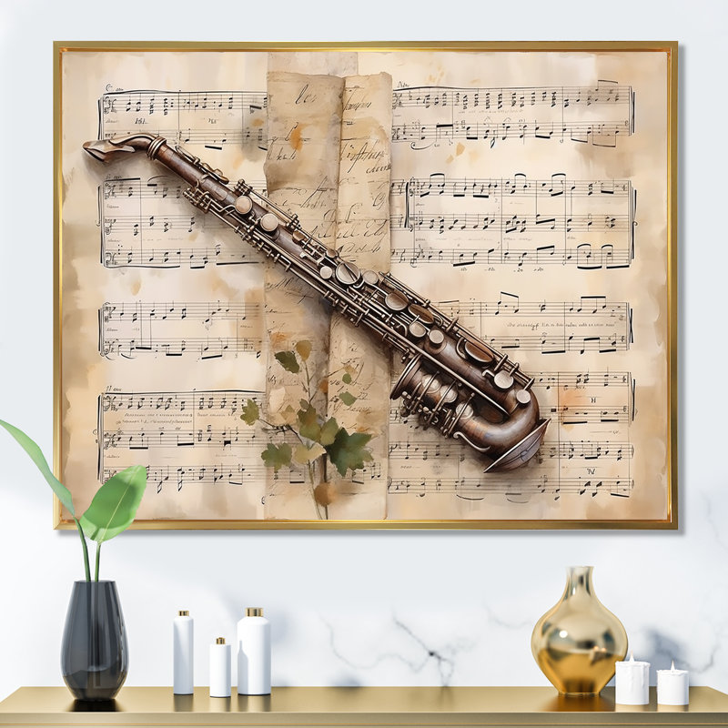 Clarinet Classique Timeless Taupe IV sur toile, H 34 po x l 44 po x P 1,5 po, Cadre flottant doré