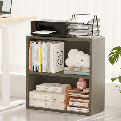 Étagère de rangement à 2 niveaux pour bibliothèque, bibliothèque ouverte de 23,7 po, unité de rangement pour bibliothèque au sol, rétro