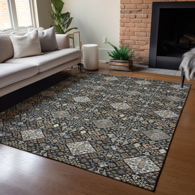 Machine Washable Indoor/Outdoor Chantille ACN2478 Global Rug, 8' x 10', Black