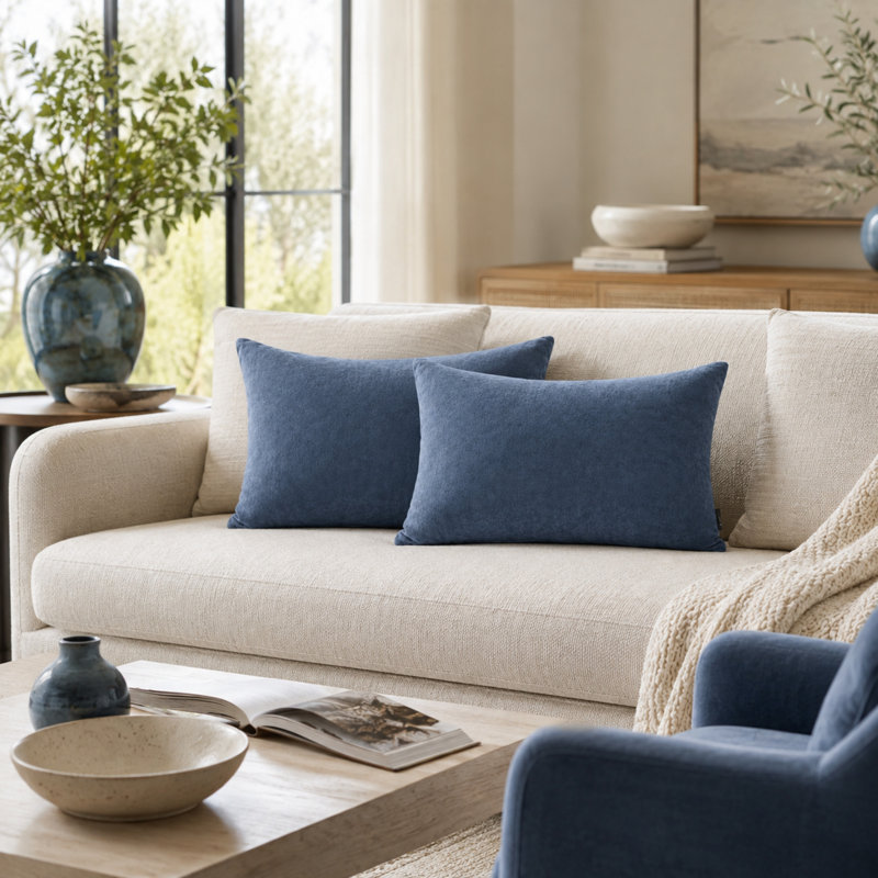 Lot de 2 housses de coussin décoratives en velours haut de gamme effet marbre, 35,5 x 51 cm, bleu marine, Navy, 14" x 20"