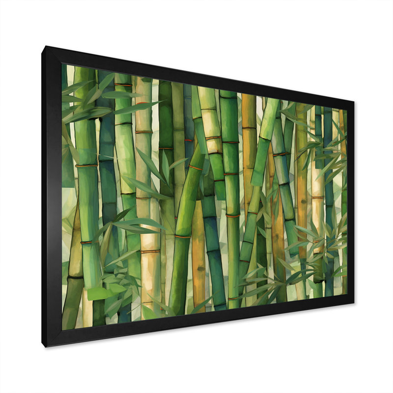 «Whispering Bamboo Geometric Patterns I», art mural sur toile de bambou_106670, Cadre photo noir, H 24 po x l 32 po x P 1 po