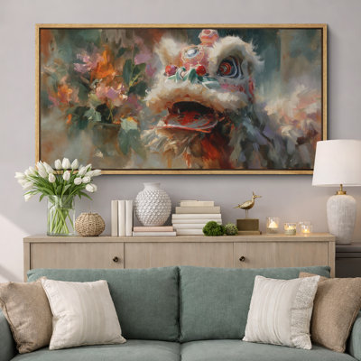 Impression sur toile encadrée, sculpture de lion traditionnel chinois traditionnel, scène de célébration, très grandes photos