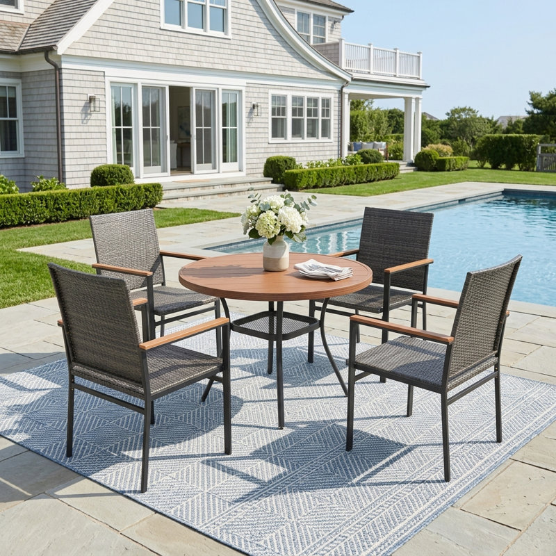 Austintown Round Patio dining set With Stackable PE Rattan Chairs, Brown