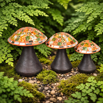 Mosaic Glass Mushroom Family 
