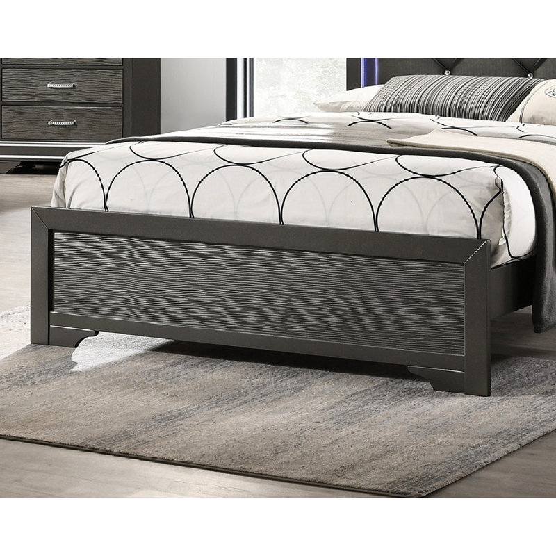 Très grande tête de lit en similicuir gris foncé avec structure en bois massif et base de chambre à coucher à DEL de style moderne