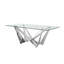 Table en verre transparent avec base en acier inoxydable poli