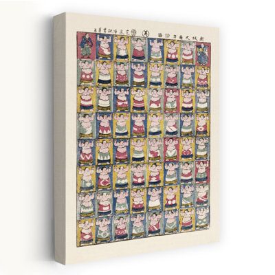 Sumo Wrestlers Vintage Contemporary Wall Art Print 1 Piece Wrapped Canvas Wall Art