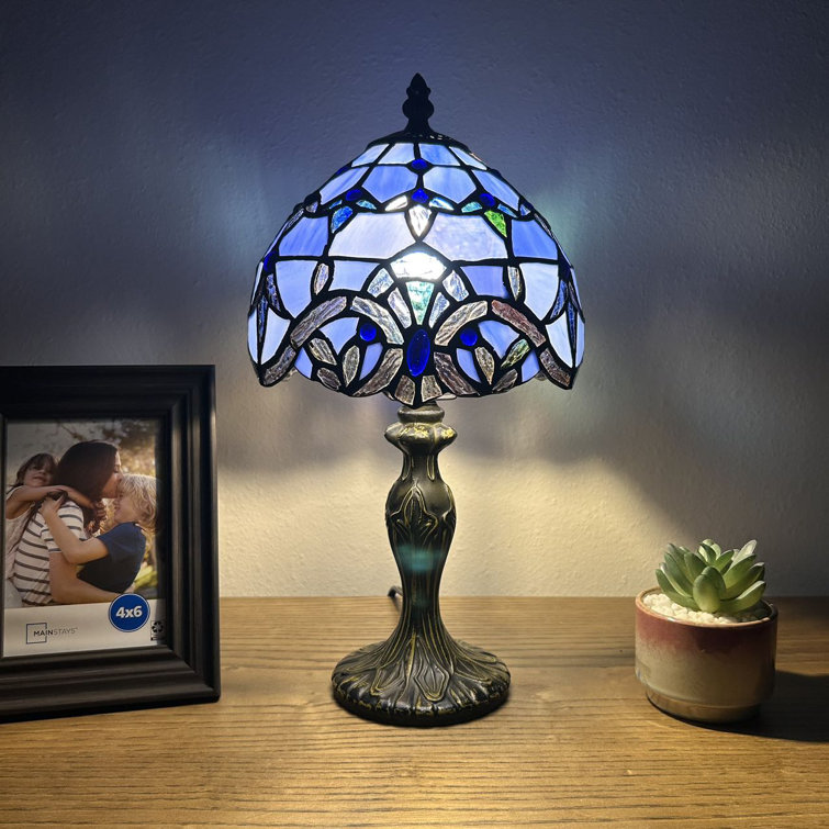 Bloomsbury Tiffany Mini Table Lamp Stained Glass Baroque Style Lavender LED Bulb Included H14"