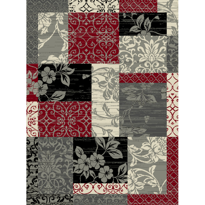 Tapis gris/rouge/noir tissé à la machine Cliff