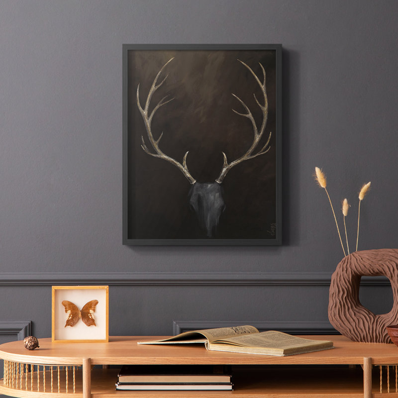 Buck Framed Print - Solid Wood, 28" H x 22" W, Black