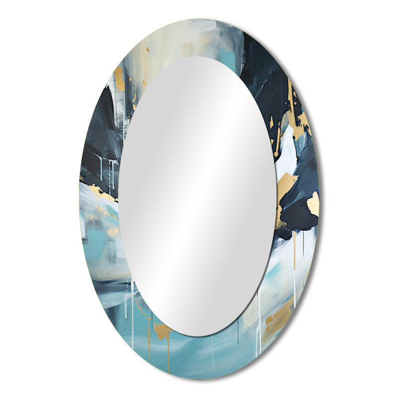 Miroir mural moderne abstrait doré et bleu, H 36 po x l 24 po