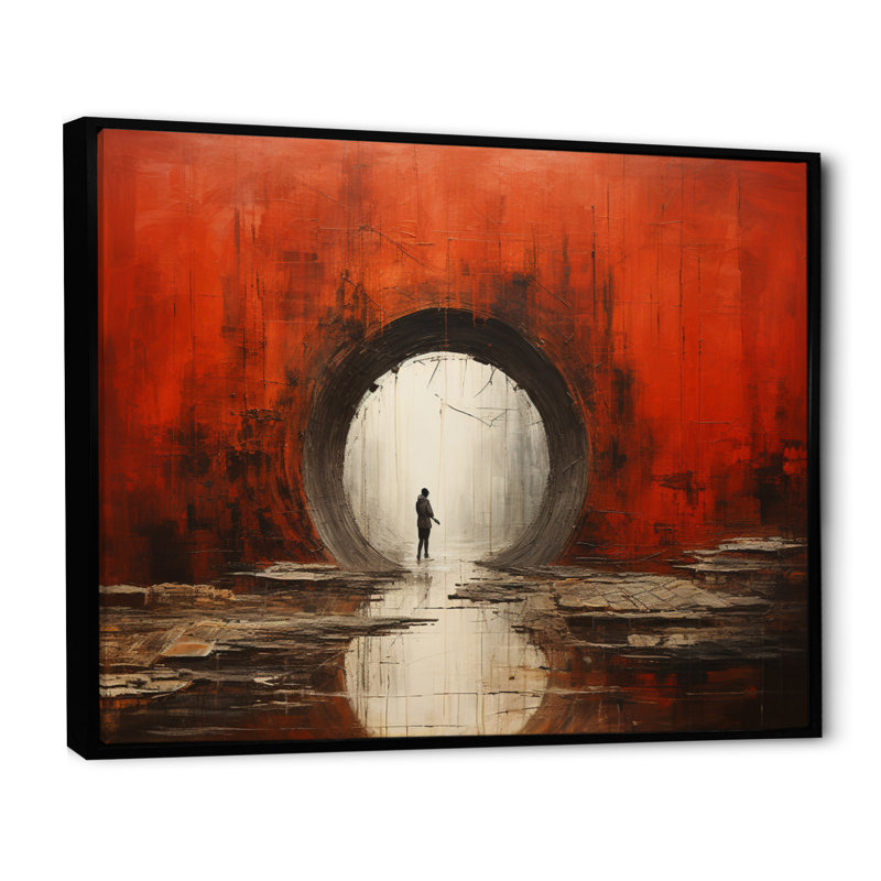 Tunnel abstrait en béton rouge, impression sur toile, H 16 po x l 32 po x P 1 po, Cadre flottant noir