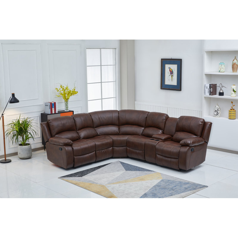 Tahlik 3 - Piece Vegan Leather Sectional, Right Hand Facing, Brown Faux Leather