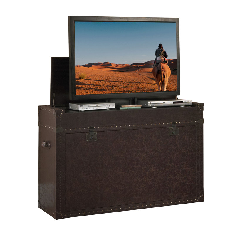 Ellis Trunk Motorized TV Lift Cabinet - Leather-Wrapped TV Stand for up to 46 Inch Wide TV