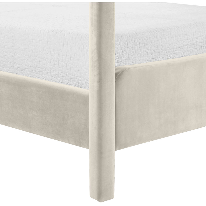 Baer Velvet Upholstered Bed, King, Cream Velvet