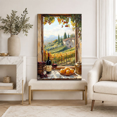 Tuscan Vineyard Window Scene Canvas Wall Art