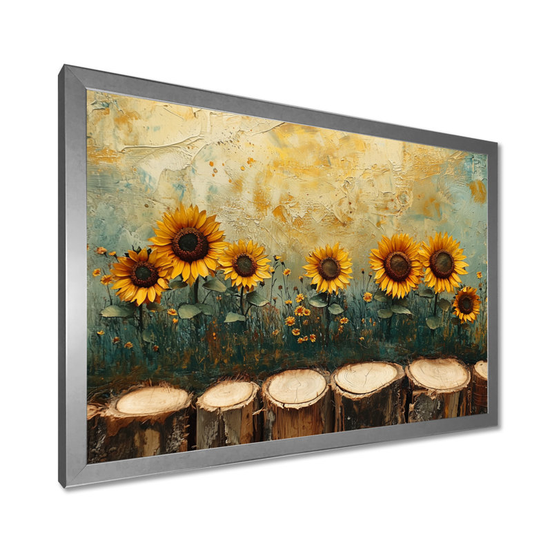 Dello Sunflowers Landscape Above Wood Slide III - Sunflowers, art mural, Reproduction encadrée d'une seule photo