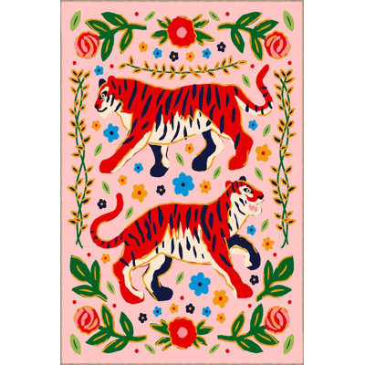 Red Tiger And Flower Patterned Carpet