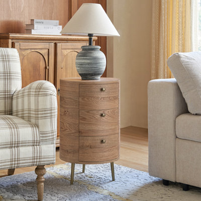 Kirkwood 26"Tall Drum 3 - Drawer Round End Table