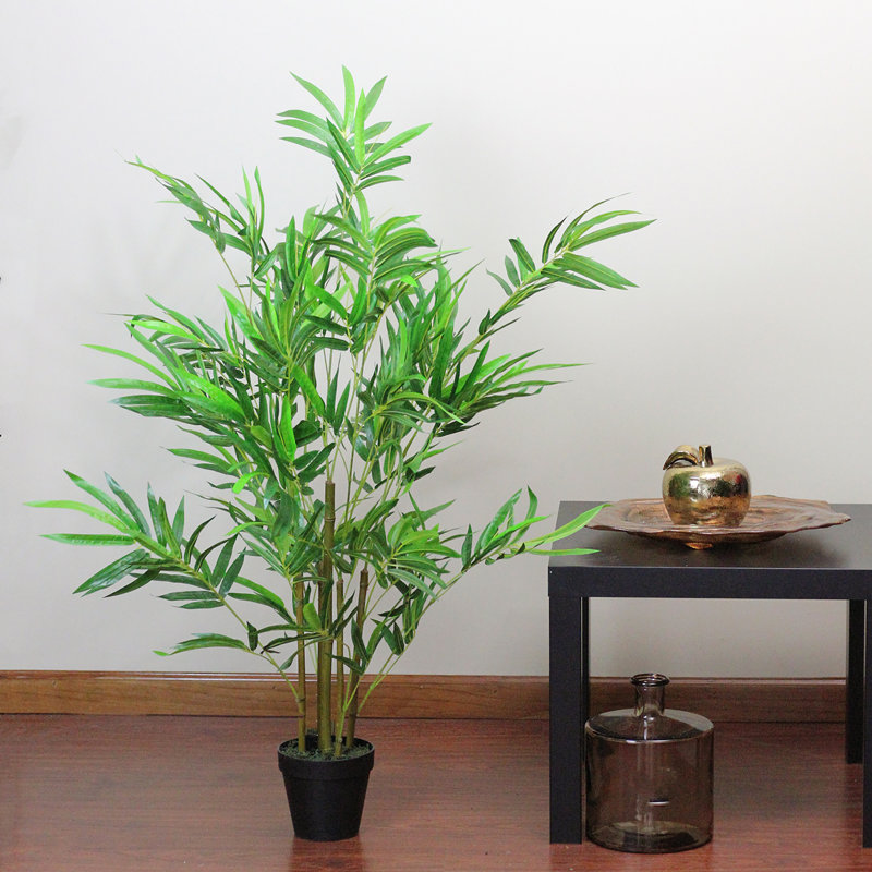 47" Green and Brown Artificial Bamboo Plant in Black Pot