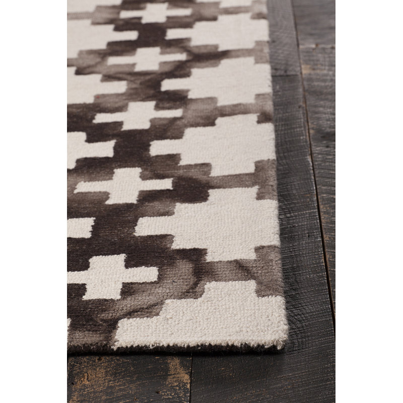 Garon Authentic Hand-Tufted Brown White Geometric Wool Area Rug, 7'9" x 10'6"