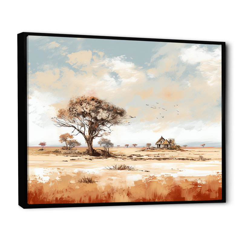 Paysage africain sauvage sur toile, H 34 po x l 44 po x P 1,5 po, Cadre flottant noir