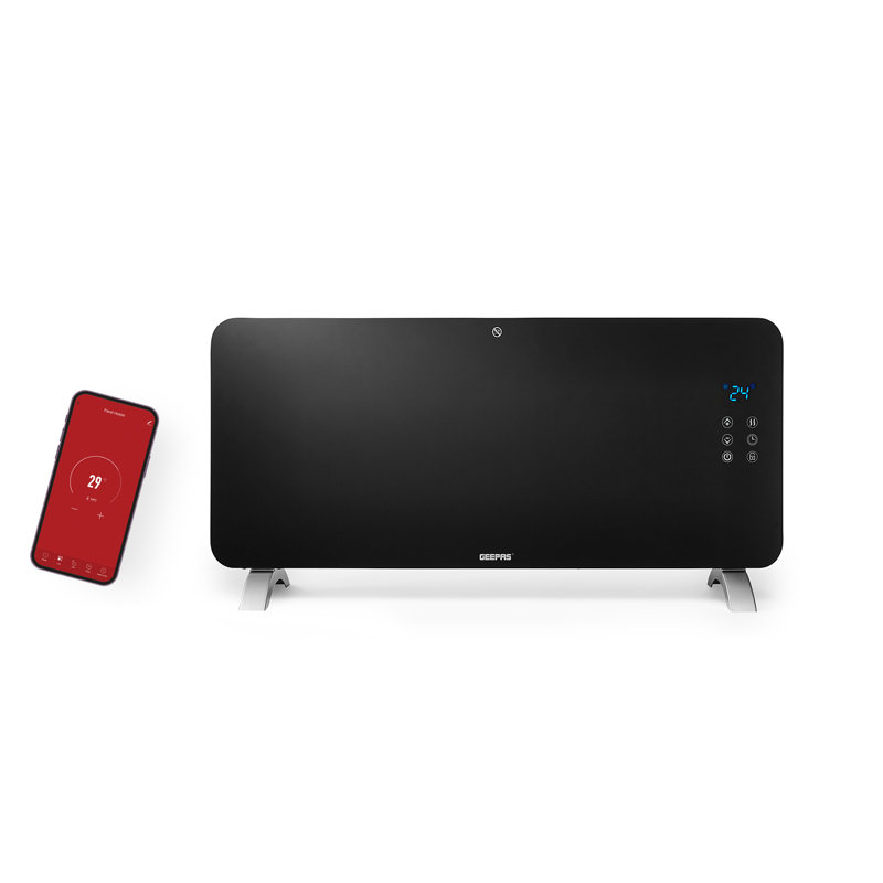 Geepas Electric Glass Panel Heater 2000W | Wall Mounted or Freestanding Smart Convector Heater with WiFi App LED Touchscreen Control Child Lock | IP24 Rated Water Resistant 24H/Weekly Timer | 2 Yr Warranty