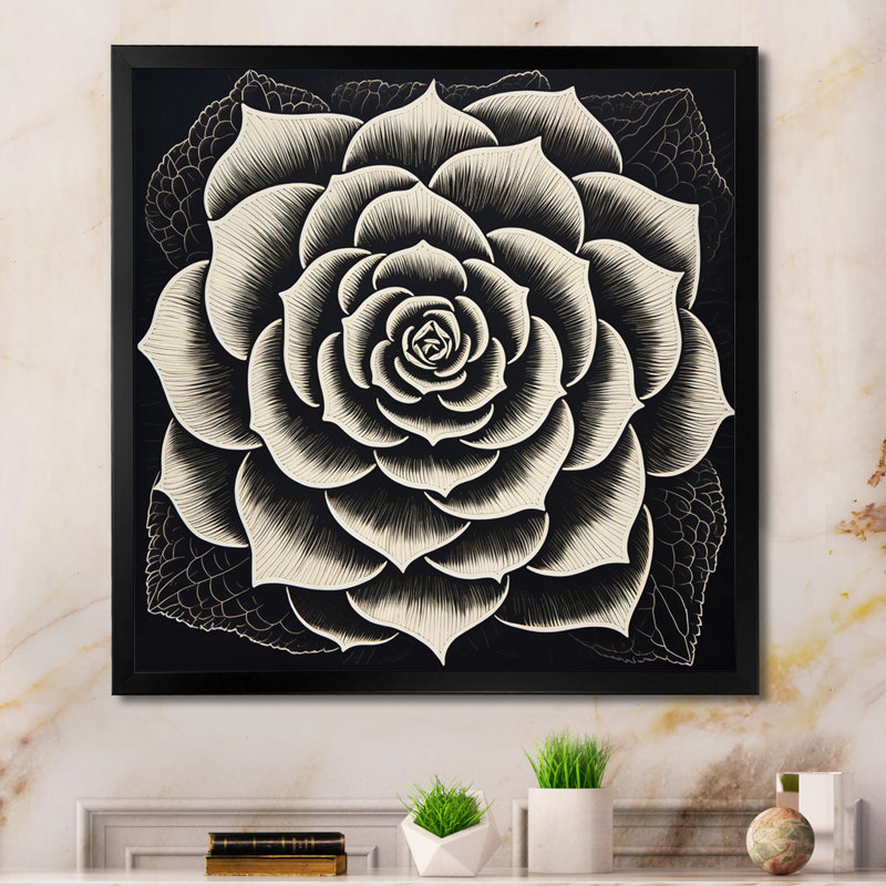 Minuscule plante grasse en noir et blanc, Cadre photo noir simple, H 16 po x l 16 po x P 1 po