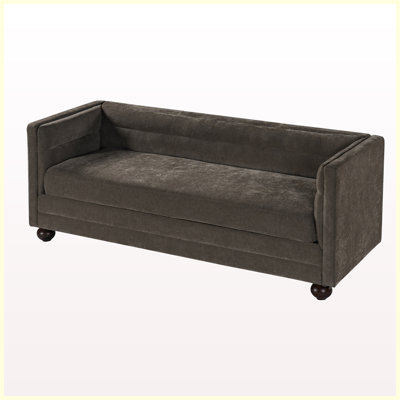 Canapé 3 places moderne en chenille marron clair de 196 cm (77,2 po) avec accoudoirs carrés, dossier arrondi et pieds en bois d'hévéa pour salon ou appartement