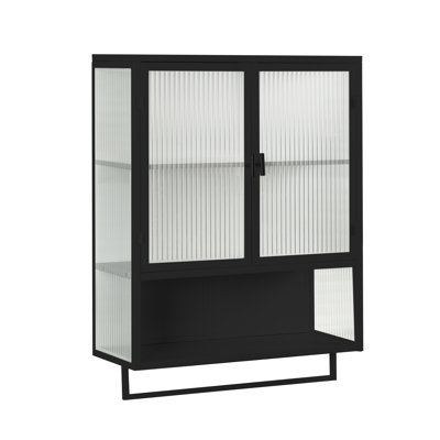 Armoire moderne pour salle de bain avec tablette - rangement fermé 24,21 po noir, porte-serviettes