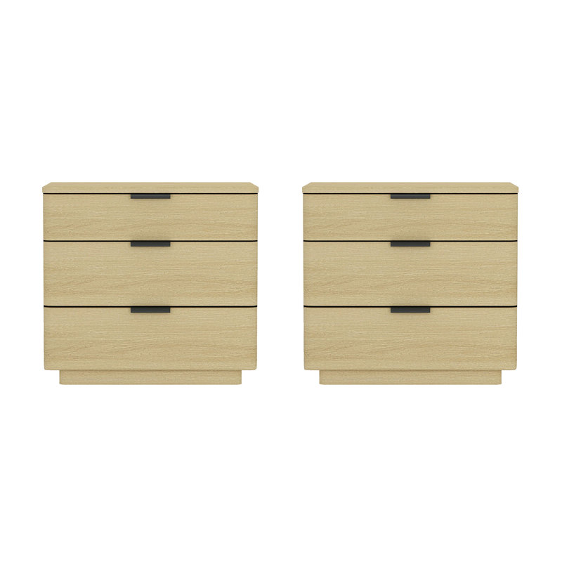 Hedberg Nightstand with 3 Drawers, Natural Oak/Black, Individual