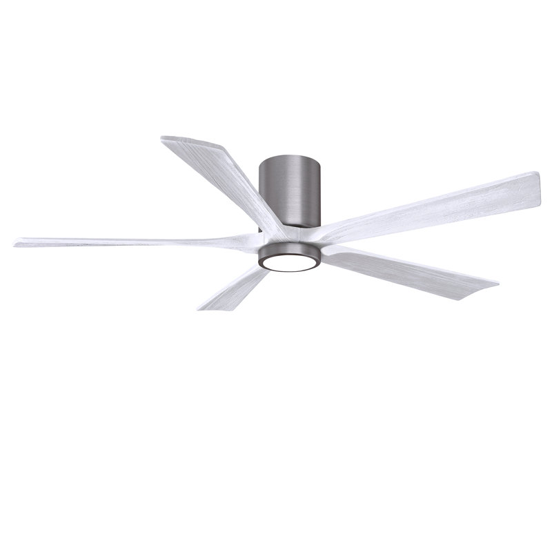 Irene Flushmount Light Kit 5 Blade LED Ceiling Fan, Brushed Pewter, 60", Matte White