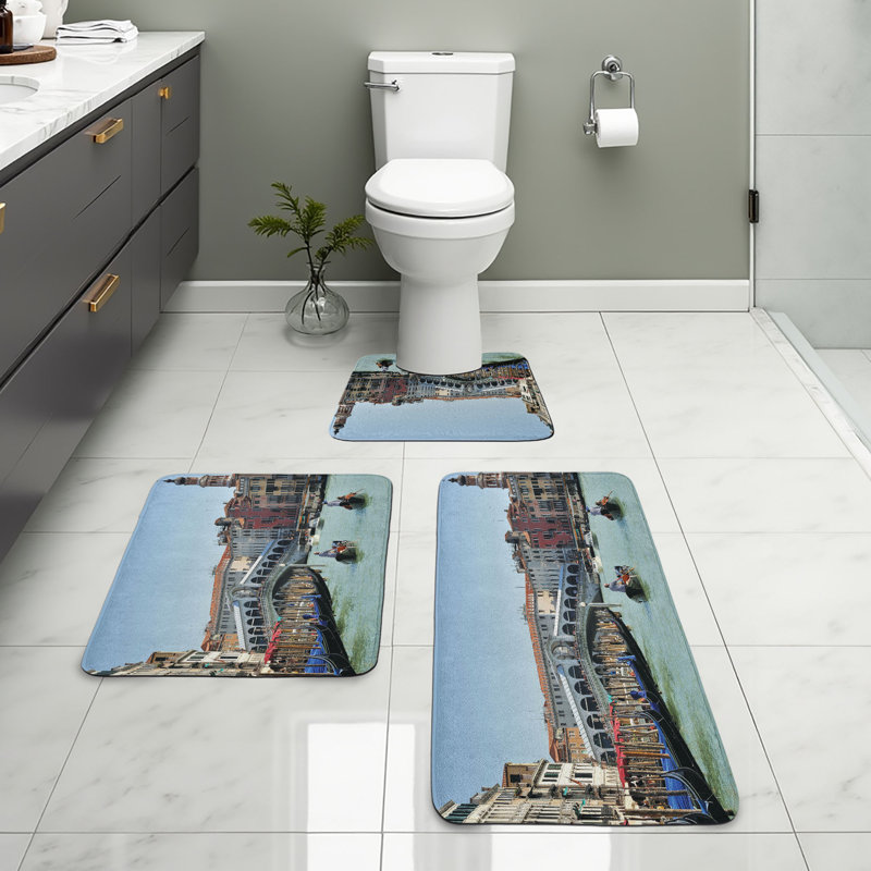  Multicolore Italie, ensemble de 3 tapis de salle de bain en U et tapis rectangulaires