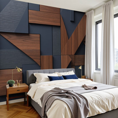 Papier peint adhésif à motifs géométriques abstraits, panneaux de bois à motif géométrique en bois naturel foncé mat H 100 po x l 144 po, papier peint amovible en PVC, adhésif pour chambre à coucher, bureau à domicile