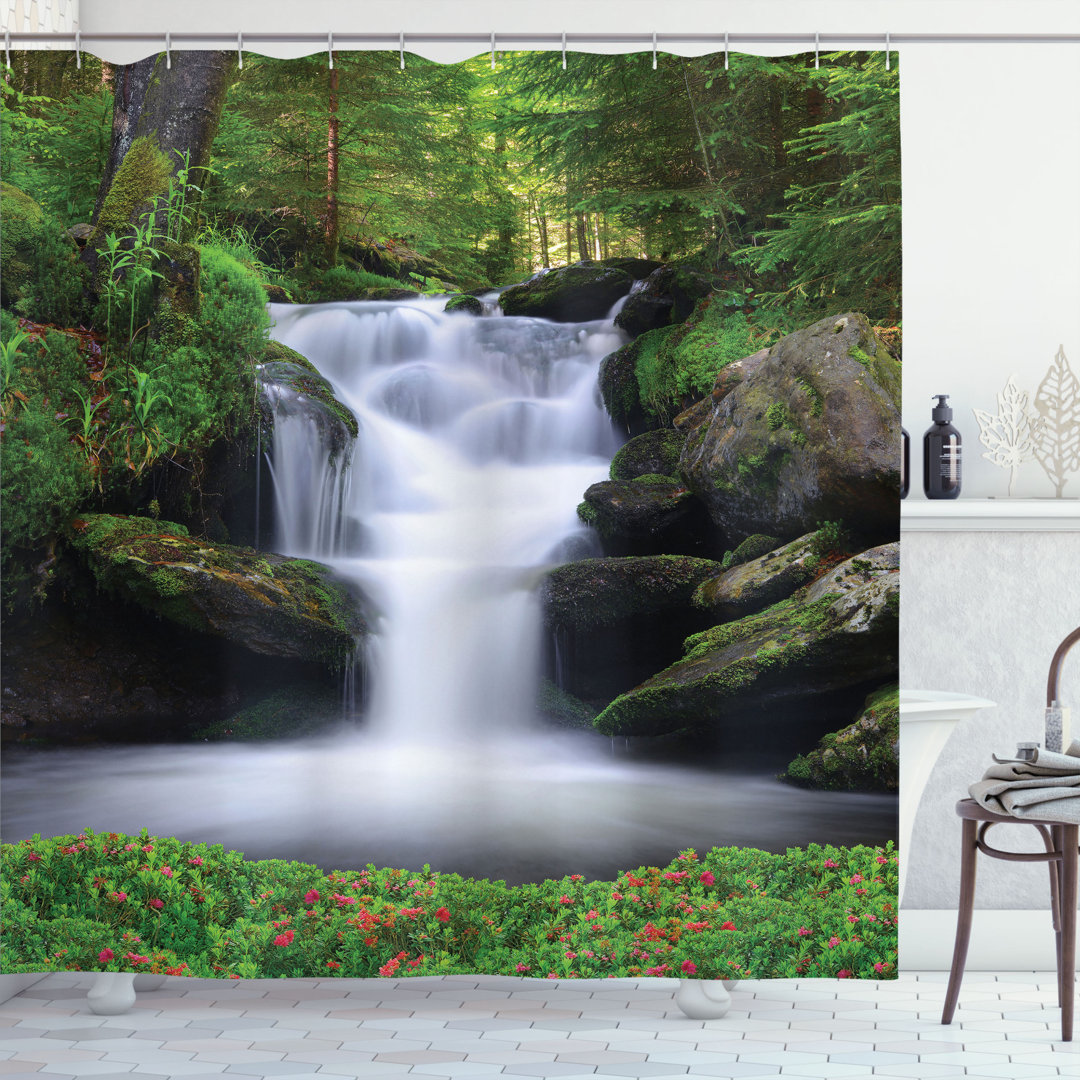 Waterfall Shower Curtain Set + Hooks Ambesonne