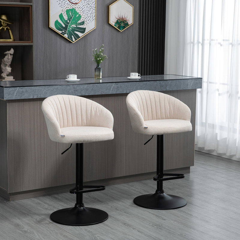 2 tabourets de bar pivotants réglables beiges Siège pivotant à 360 °, tissu semblable au lin, base en acier stable, hauteur de 25,5 po à 31,75 po, capacité de 220 lb pour 2 sièges, lin beige - réglable 31,75 po, chaise, robuste